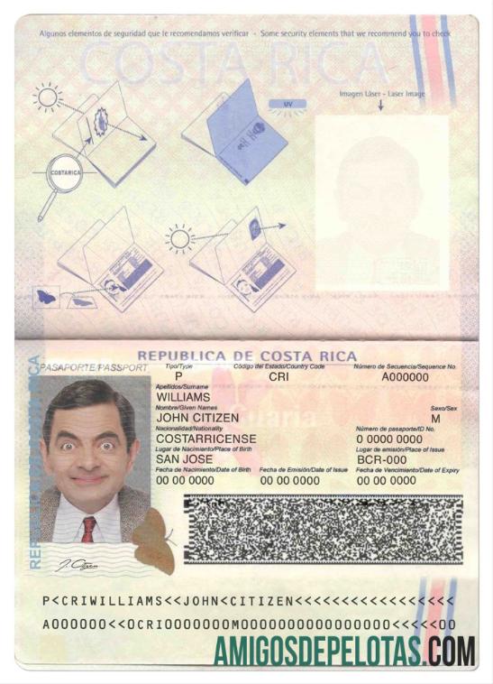 Passaporte Costa Rica modelo